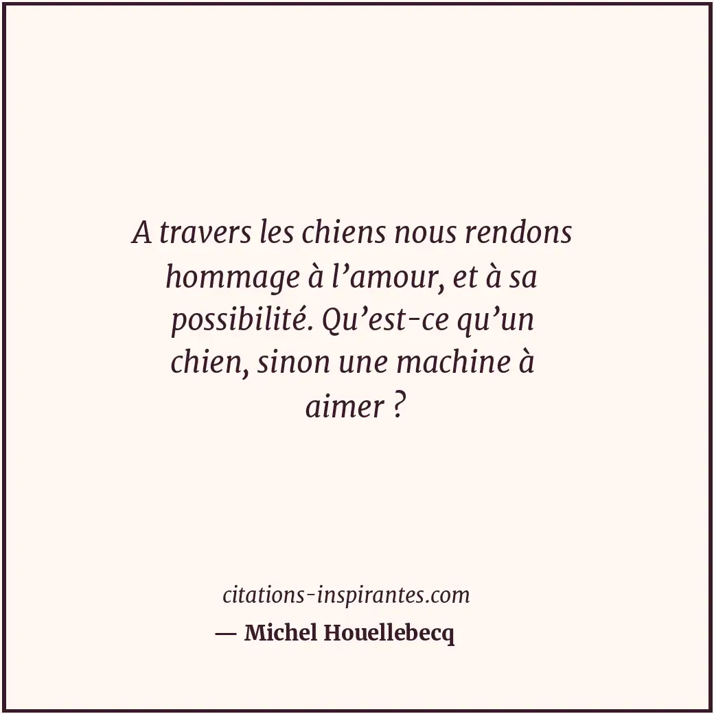A travers les chiens nous rendons hommage à l’amour, et à sa possibilité. Qu’est... Citation de Michel Houellebecq