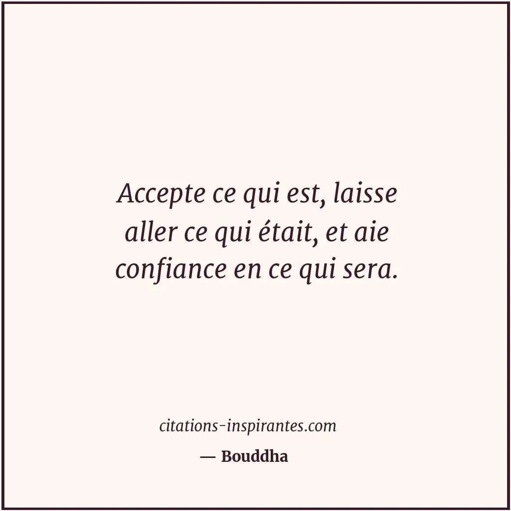 Accepte ce qui est, laisse aller ce qui était, et aie confiance en ce qui sera. Citation de Bouddha