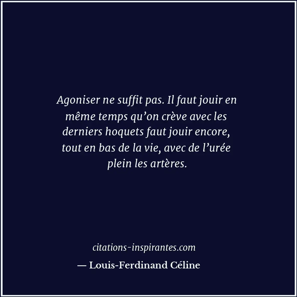 Agoniser ne suffit pas. Il faut jouir en même temps qu’on crève avec les dernier... Citation de Louis-Ferdinand Céline