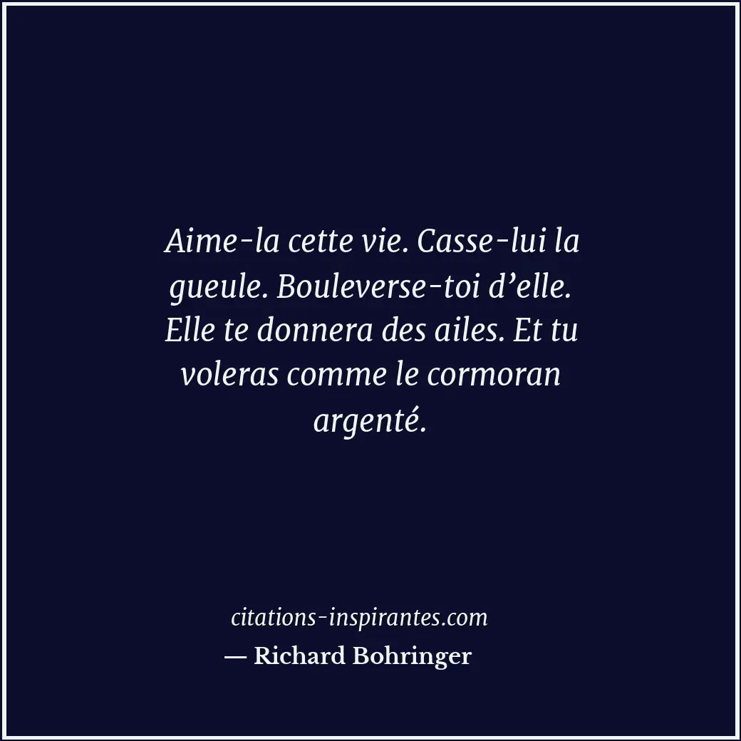 Aime-la cette vie. Casse-lui la gueule. Bouleverse-toi d’elle. Elle te donnera d... Citation de Richard Bohringer