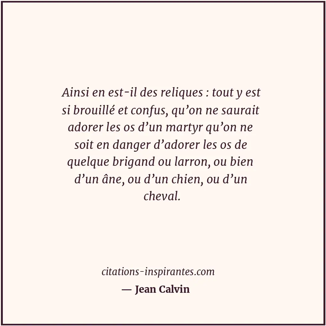 Ainsi en est-il des reliques : tout y est si brouillé et confus, qu’on ne saurai... Citation de Jean Calvin