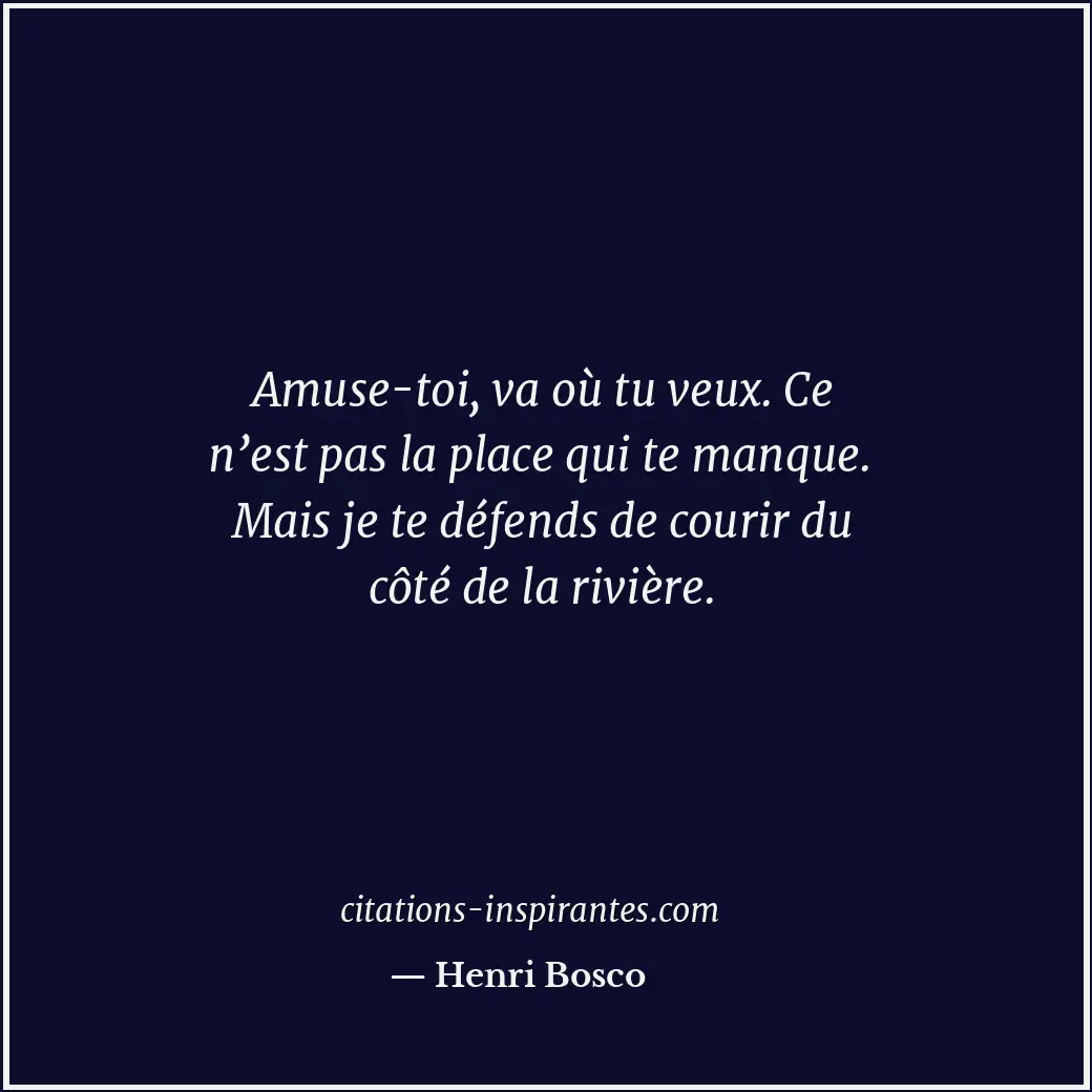 Amuse-toi, va où tu veux. Ce n’est pas la place qui te manque. Mais je te défend... Citation de Henri Bosco