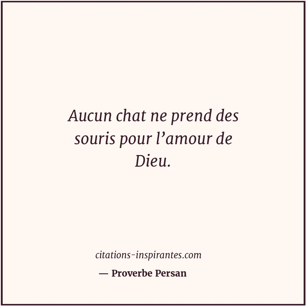 Aucun chat ne prend des souris pour l’amour de Dieu. Citation de Proverbe Persan