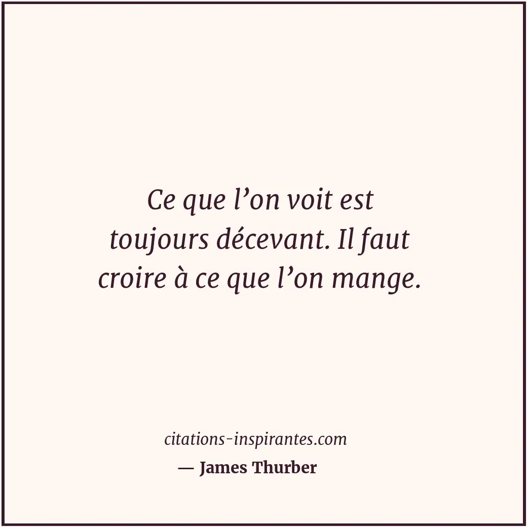 Ce que l’on voit est toujours décevant. Il faut croire à ce que l’on mange. Citation de James Thurber
