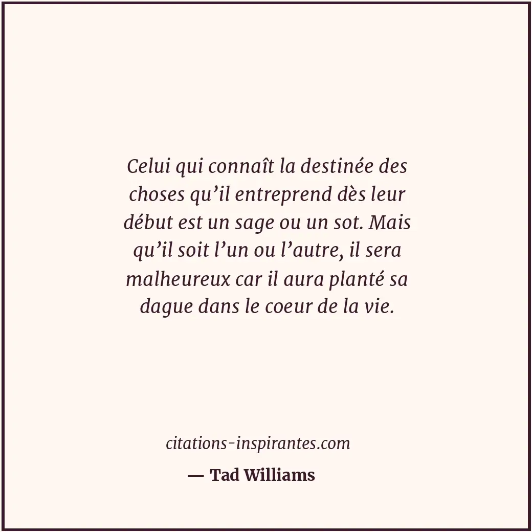 Celui qui connaît la destinée des choses qu’il entreprend dès leur début est un... Citation de Tad Williams