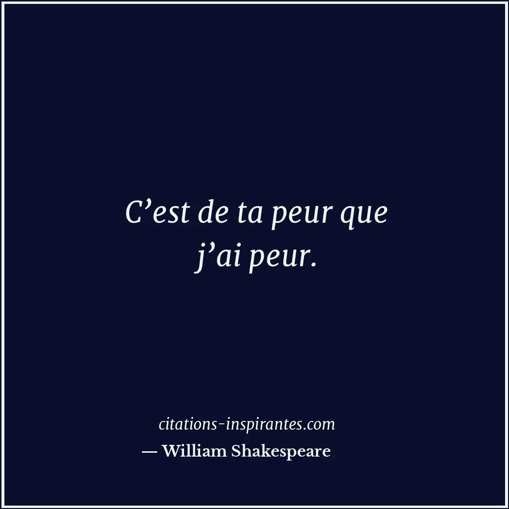 C’est de ta peur que j’ai peur. Citation de William Shakespeare