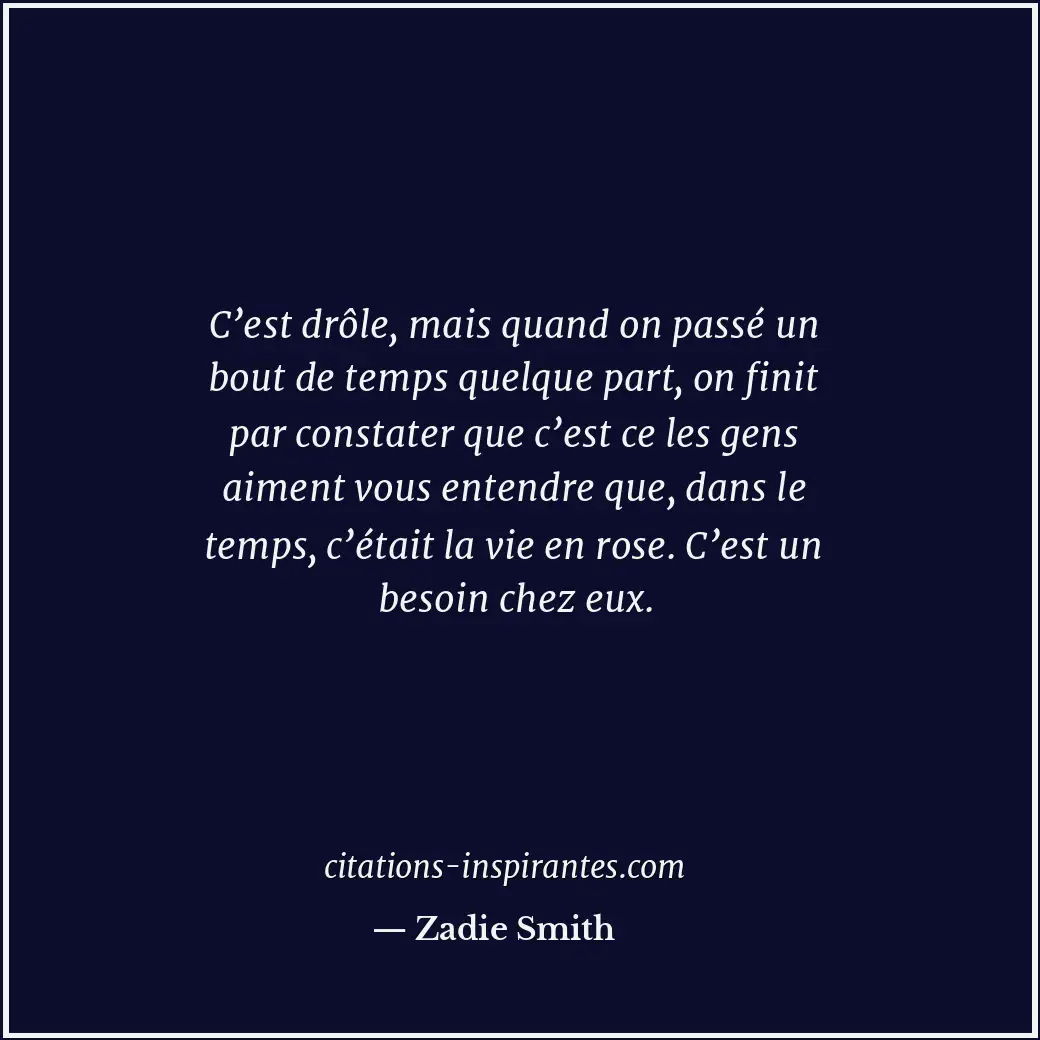 C’est drôle, mais quand on passé un bout de temps quelque part, on finit par con... Citation de Zadie Smith