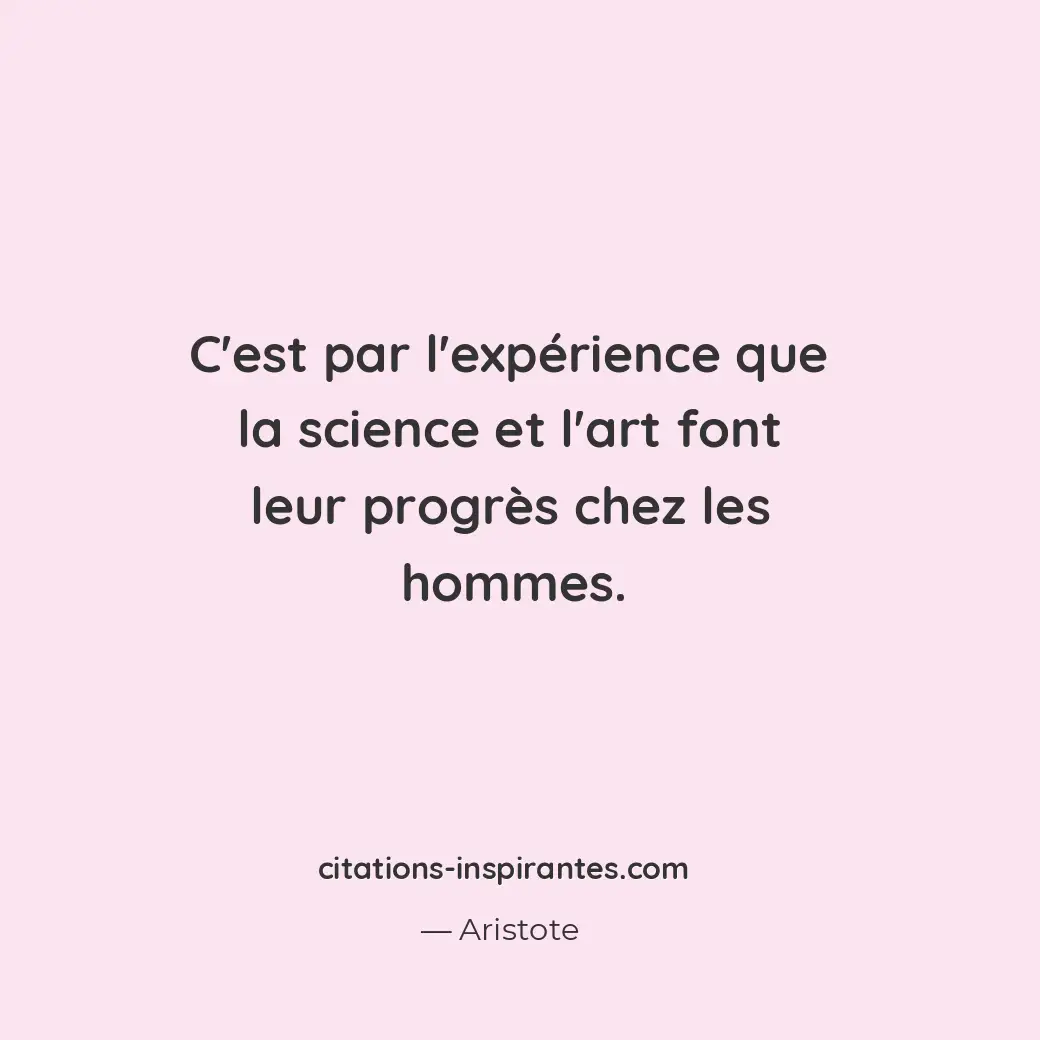 C’est par l’expérience que la science et l’art font leur progrès chez les hommes... Citation de Aristote