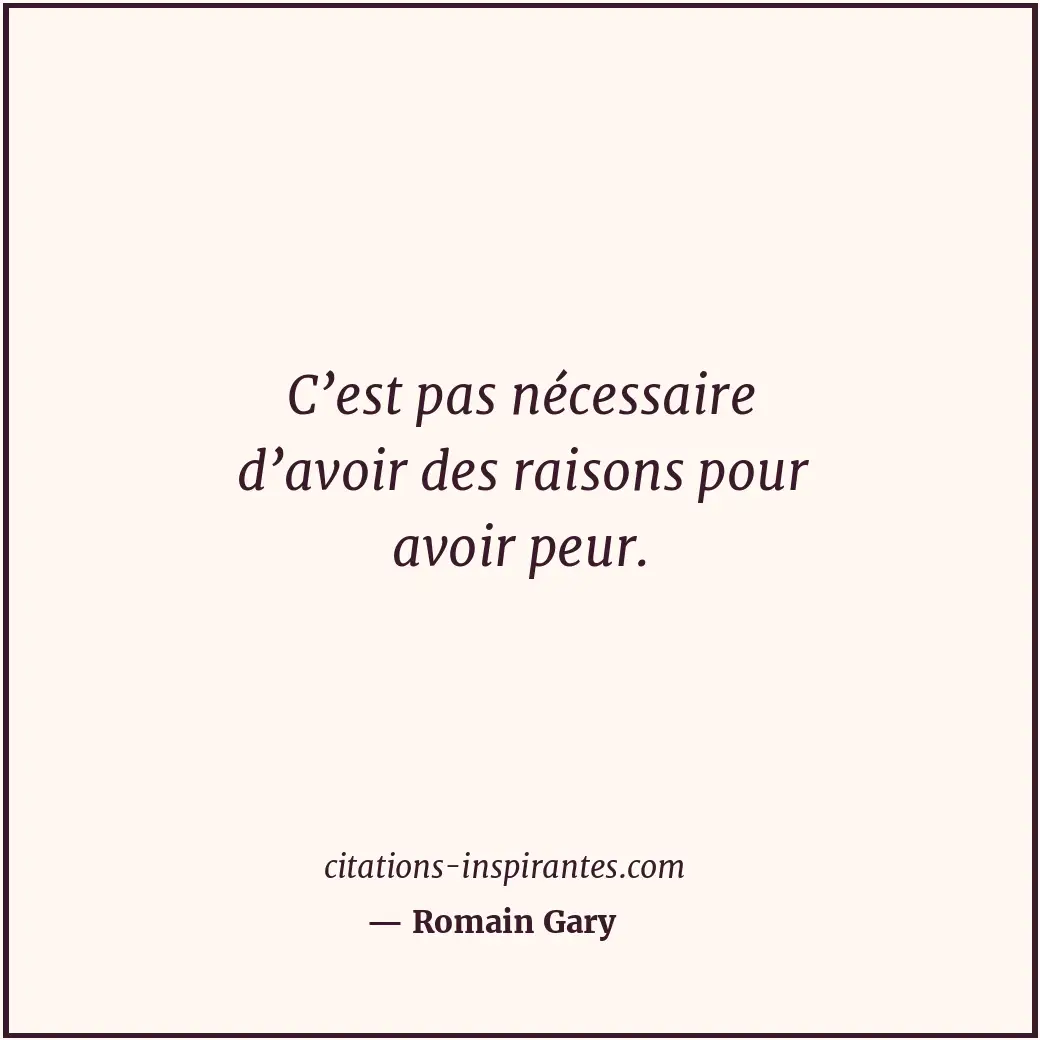 C’est pas nécessaire d’avoir des raisons pour avoir peur. Citation de Romain Gary