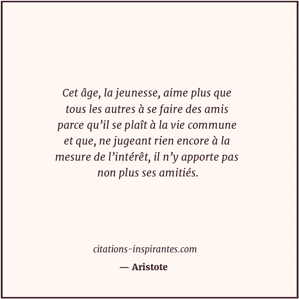 Cet âge, la jeunesse, aime plus que tous les autres à se faire des amis parce qu... Citation de Aristote