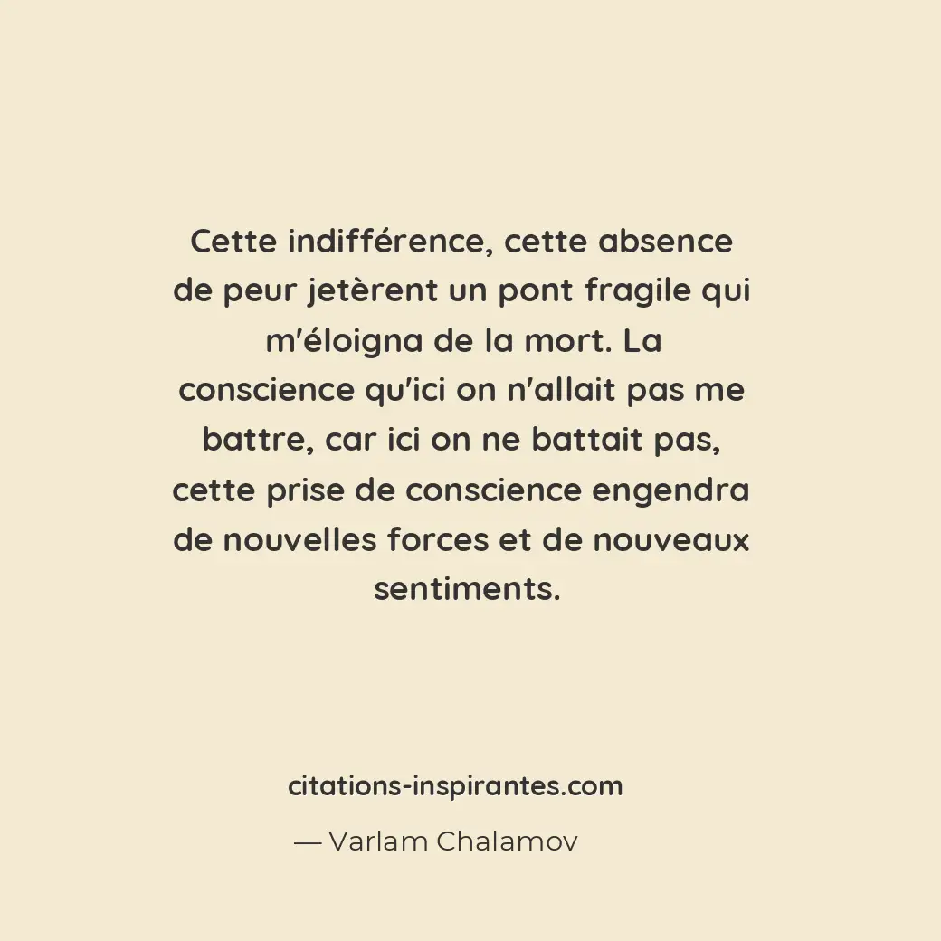 Cette indifférence, cette absence de peur jetèrent un pont fragile qui m’éloigna... Citation de Varlam Chalamov