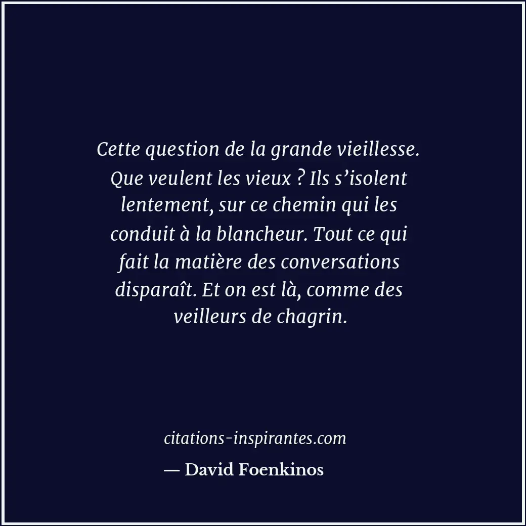 Cette question de la grande vieillesse. Que veulent les vieux ? Ils s’isolent le... Citation de David Foenkinos