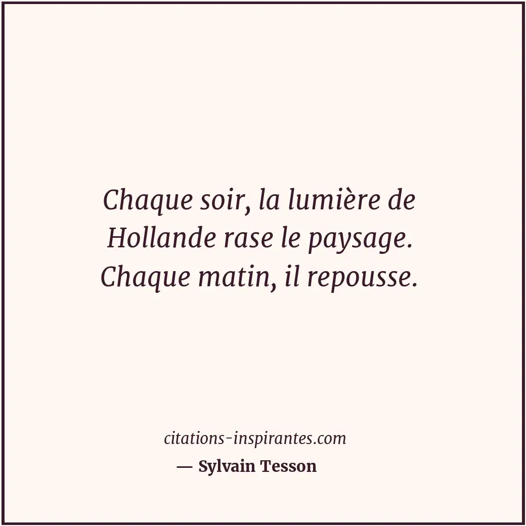Chaque soir, la lumière de Hollande rase le paysage. Chaque matin, il repousse. Citation de Sylvain Tesson