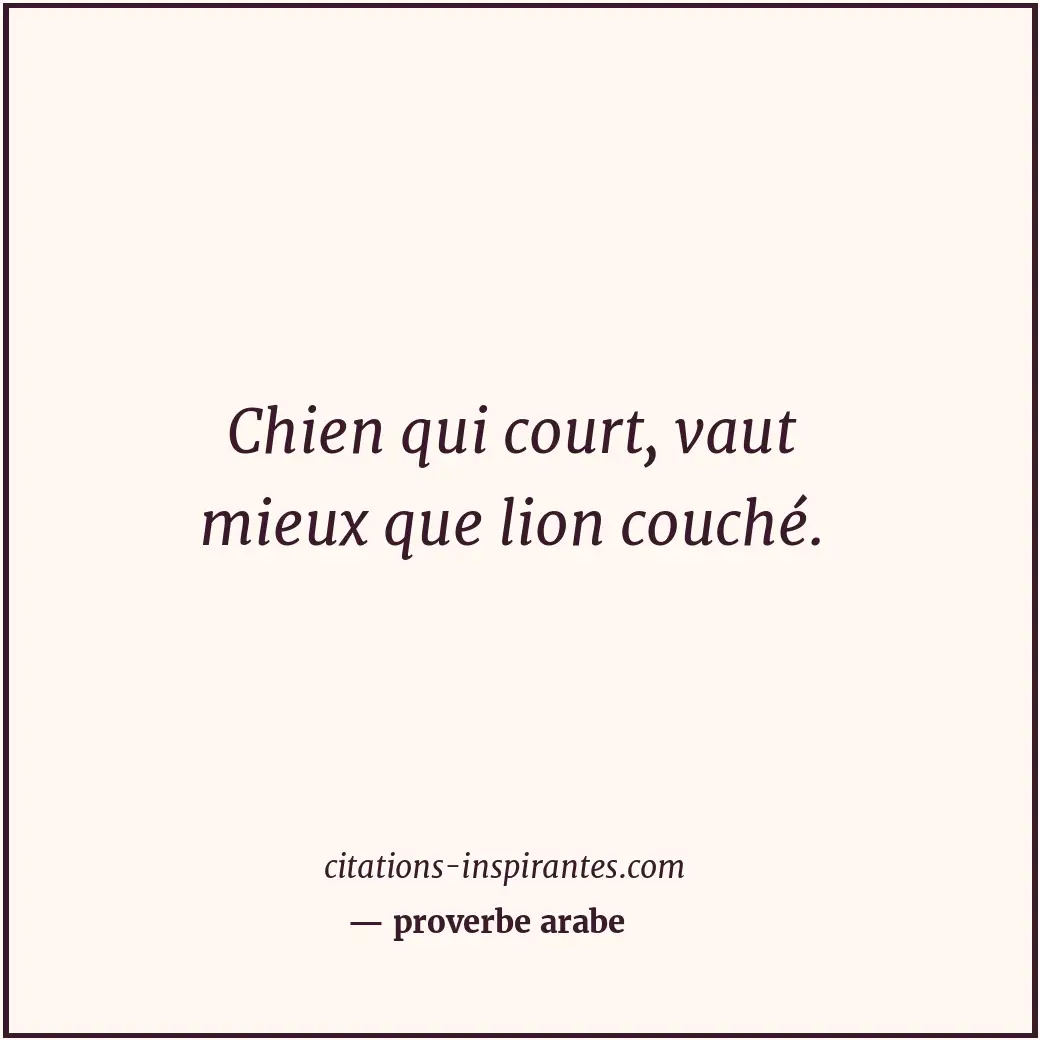 Chien qui court, vaut mieux que lion couché. Citation de proverbe arabe
