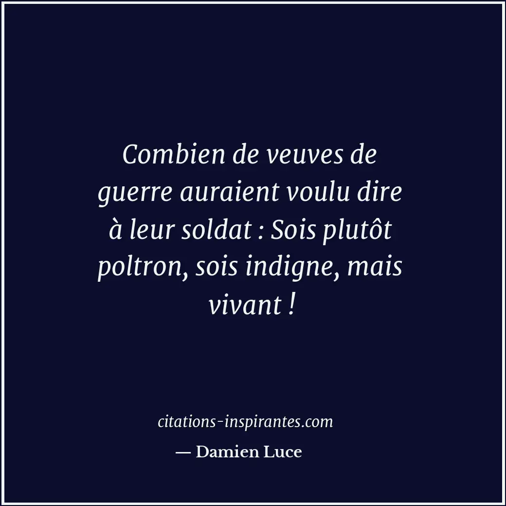 Combien de veuves de guerre auraient voulu dire à leur soldat : Sois plutôt polt... Citation de Damien Luce