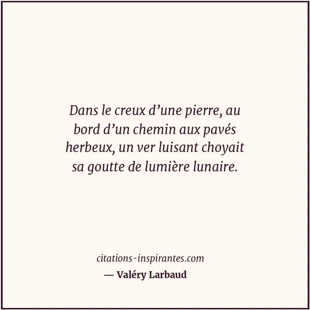 Dans le creux d’une pierre, au bord d’un chemin aux pavés herbeux, un ver luisan... Citation de Valéry Larbaud