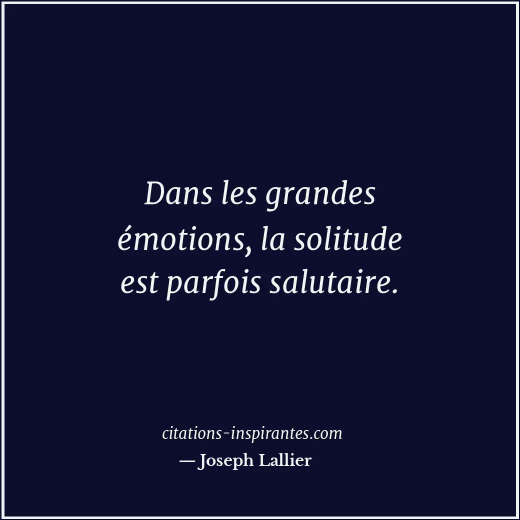 Dans les grandes émotions, la solitude est parfois salutaire. Citation de Joseph Lallier