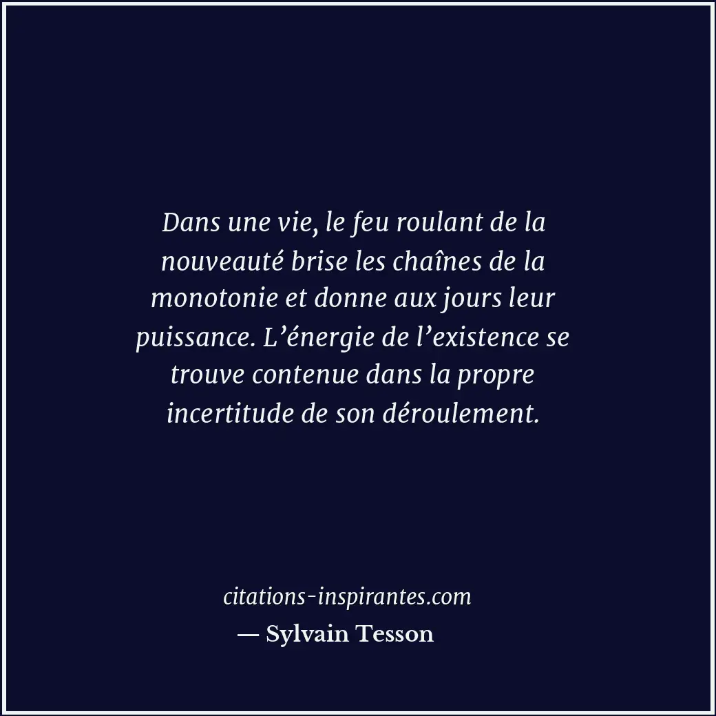 Dans une vie, le feu roulant de la nouveauté brise les chaînes de la monotonie e... Citation de Sylvain Tesson
