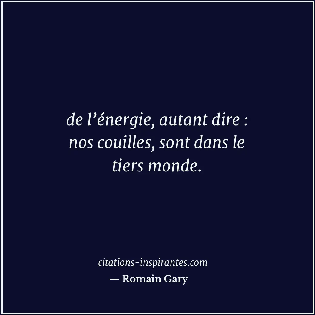 de l’énergie, autant dire : nos couilles, sont dans le tiers monde. Citation de Romain Gary