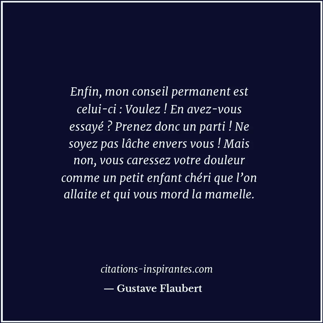 Enfin, mon conseil permanent est celui-ci : Voulez ! En avez-vous essayé ? Prene... Citation de Gustave Flaubert