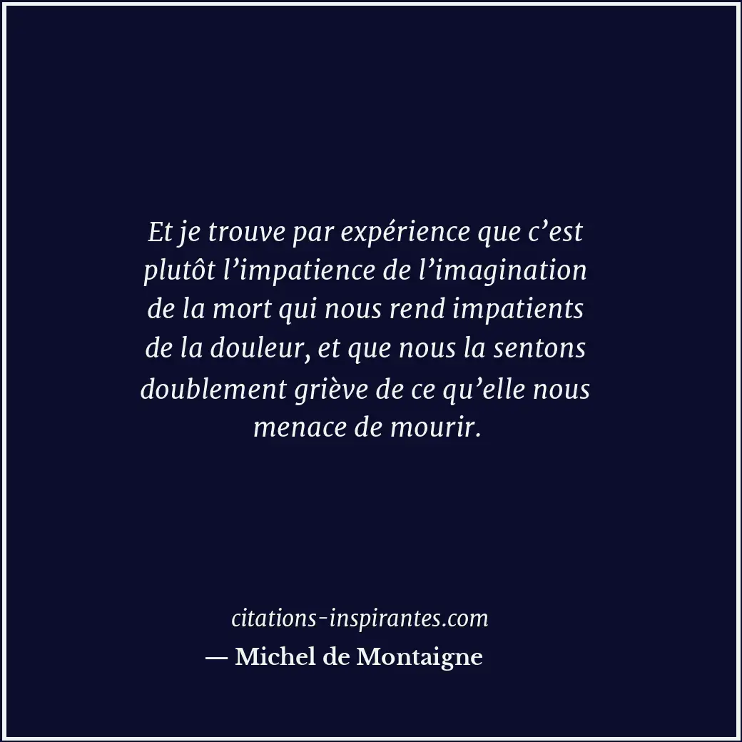 Et je trouve par expérience que c’est plutôt l’impatience de l’imagination de la... Citation de Michel de Montaigne