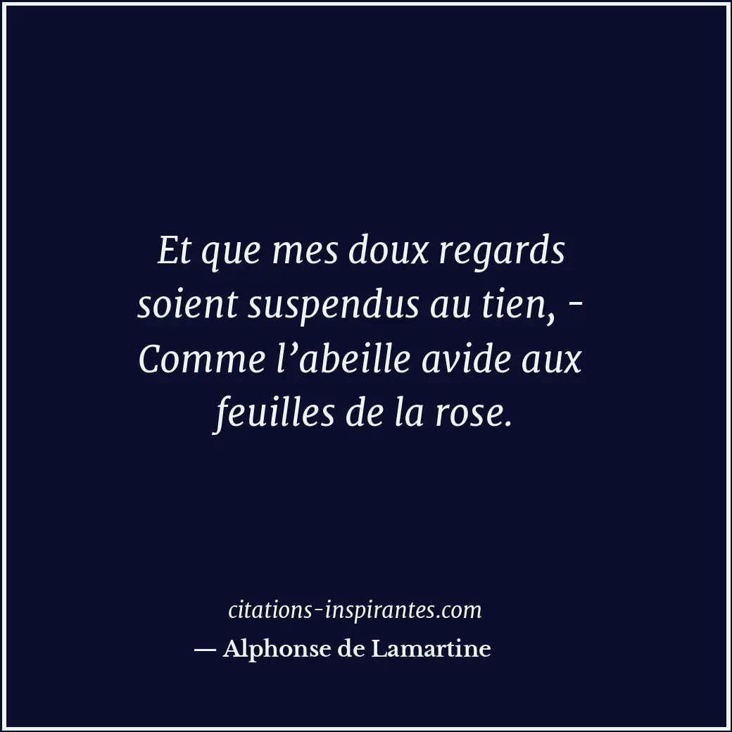 Et que mes doux regards soient suspendus au tien, - Comme l’abeille avide aux fe... Citation de Alphonse de Lamartine