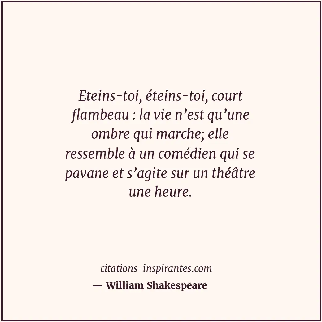 Eteins-toi, éteins-toi, court flambeau : la vie n’est qu’une ombre qui marche; e... Citation de William Shakespeare