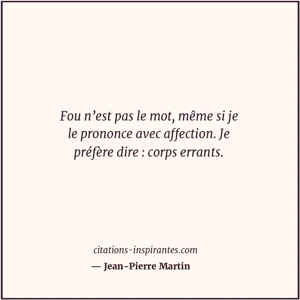 Fou n’est pas le mot, même si je le prononce avec affection. Je préfère dire : c... Citation de Jean-Pierre Martin