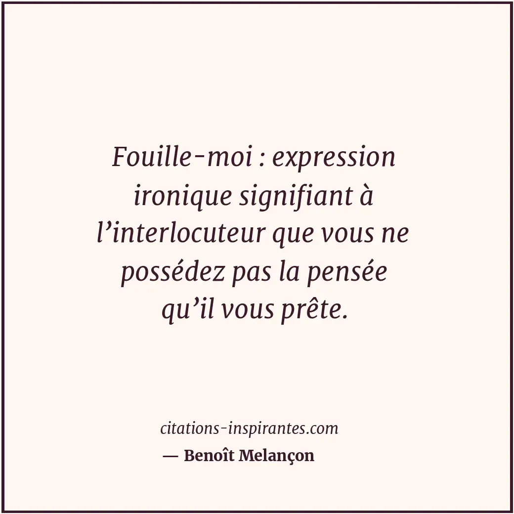 Fouille-moi : expression ironique signifiant à l’interlocuteur que vous ne possé... Citation de Benoît Melançon