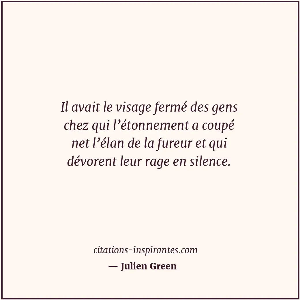 Il avait le visage fermé des gens chez qui l’étonnement a coupé net l’élan de la... Citation de Julien Green