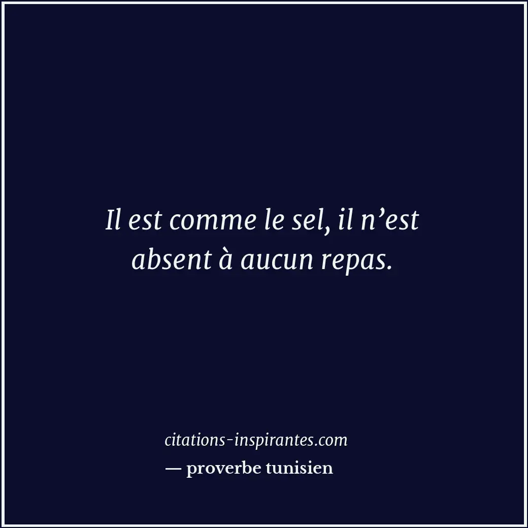 Il est comme le sel, il n’est absent à aucun repas. Citation de proverbe tunisien