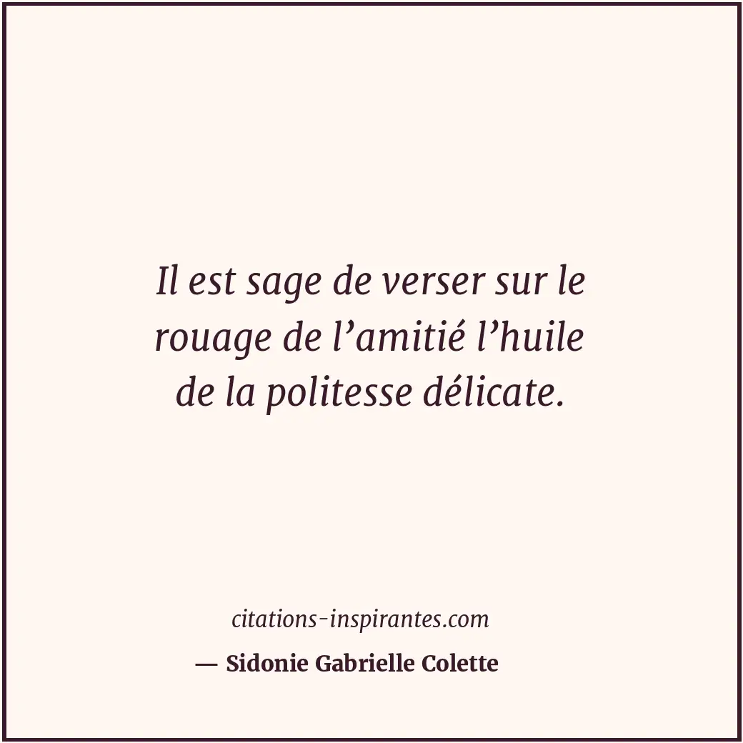 Il est sage de verser sur le rouage de l’amitié l’huile de la politesse délicate... Citation de Sidonie Gabrielle Colette