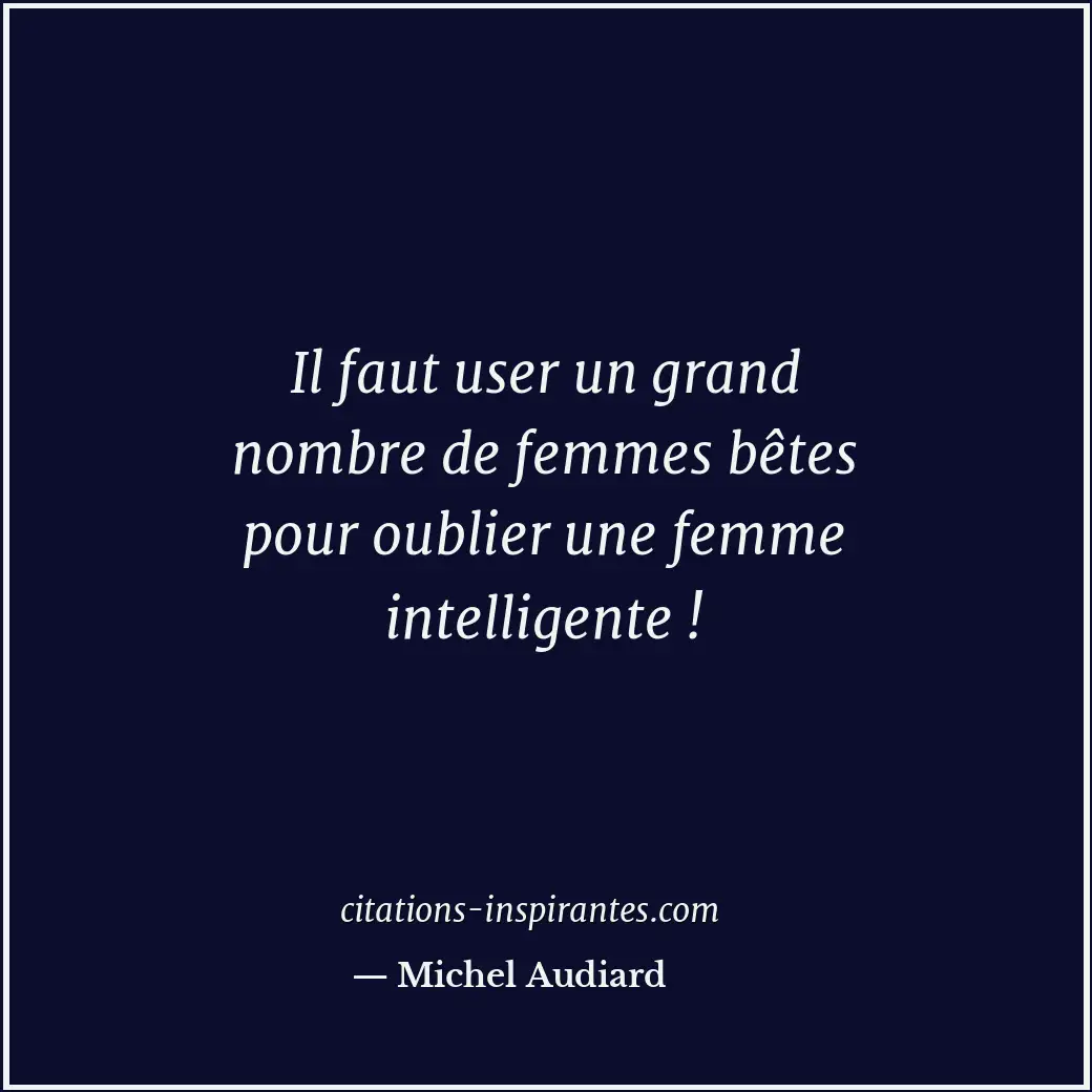 Il faut user un grand nombre de femmes bêtes pour oublier une femme intelligente... Citation de Michel Audiard