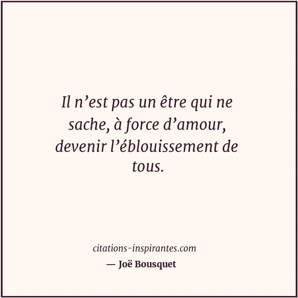 Il n’est pas un être qui ne sache, à force d’amour, devenir l’éblouissement de t... Citation de Joë Bousquet
