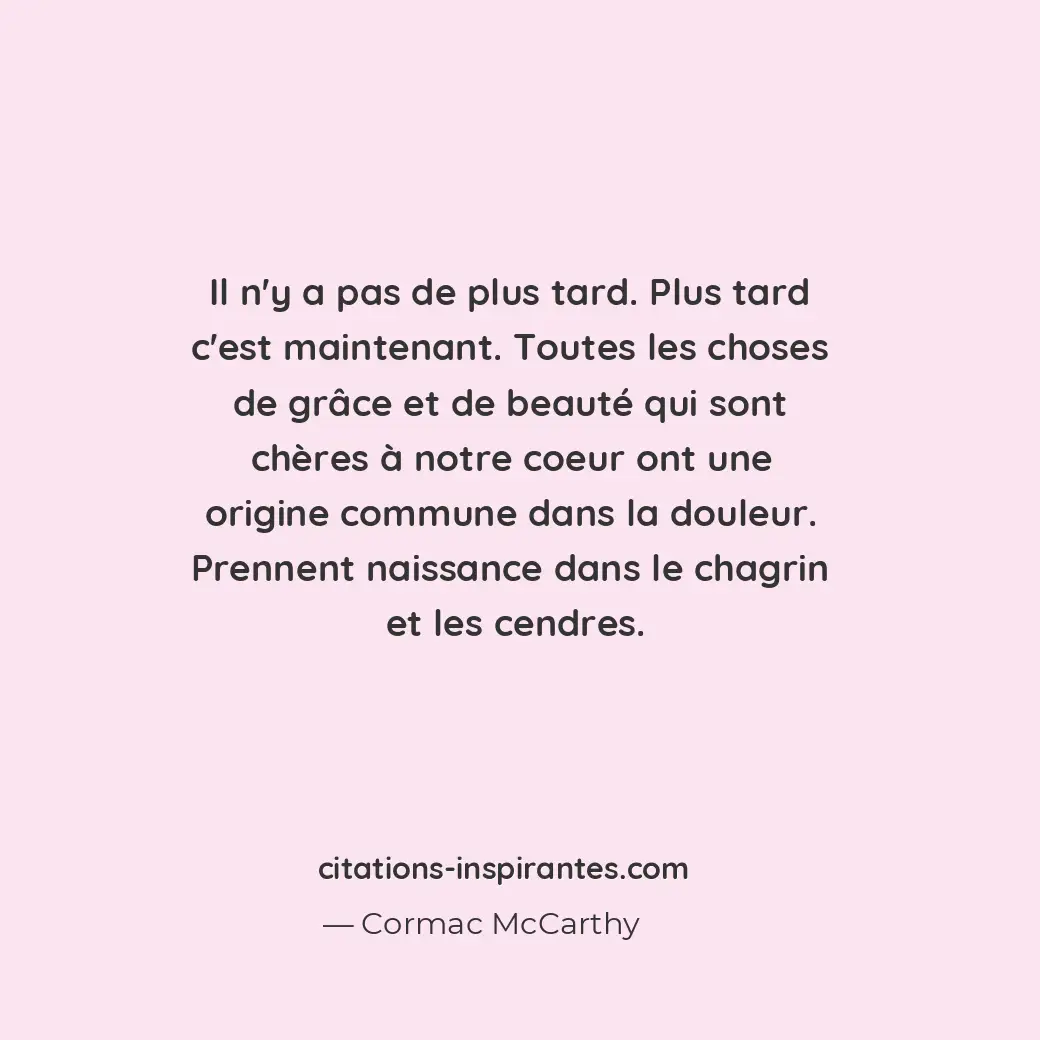 Il n’y a pas de plus tard. Plus tard c’est maintenant. Toutes les choses de grâc... Citation de Cormac McCarthy