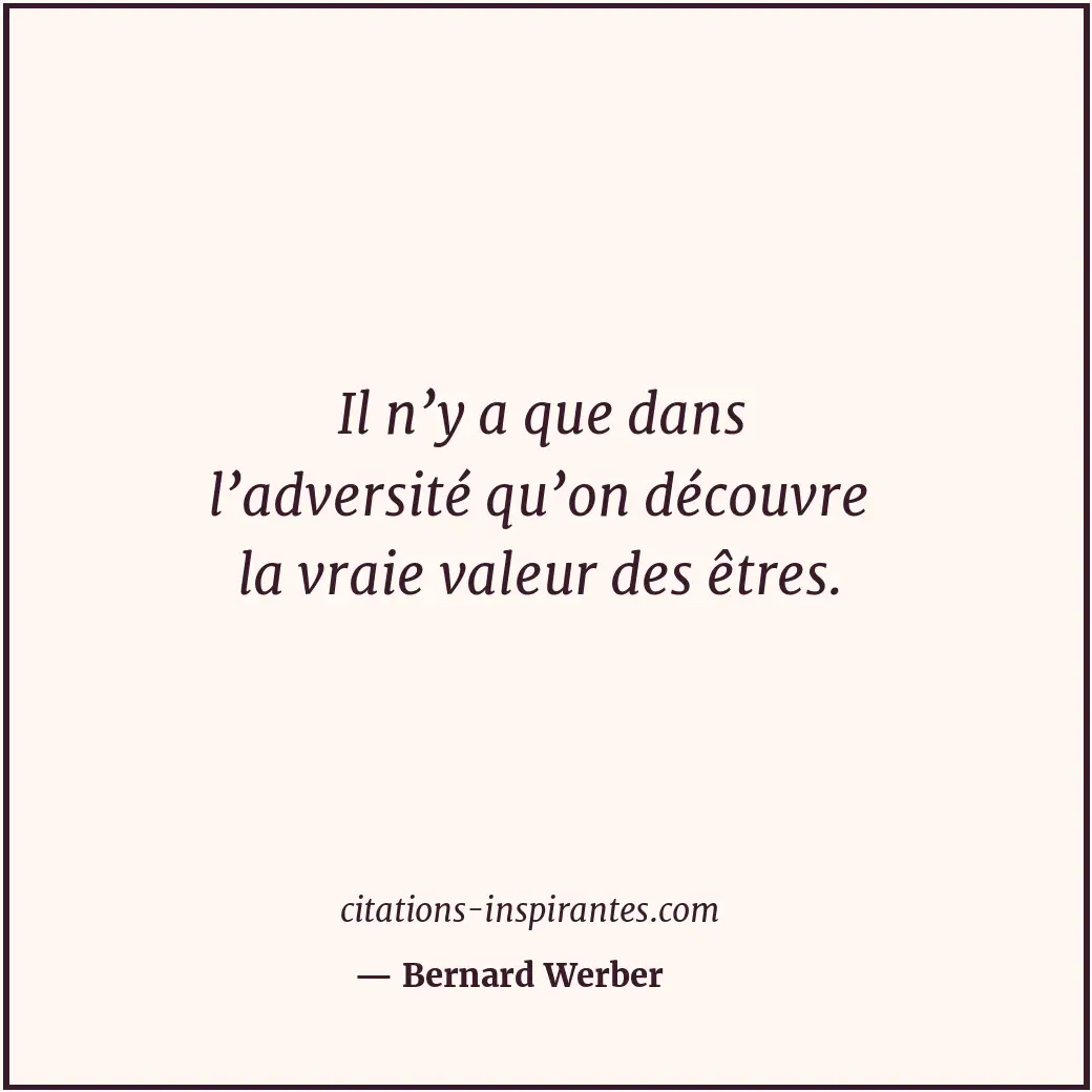 Il n’y a que dans l’adversité qu’on découvre la vraie valeur des êtres. Citation de Bernard Werber