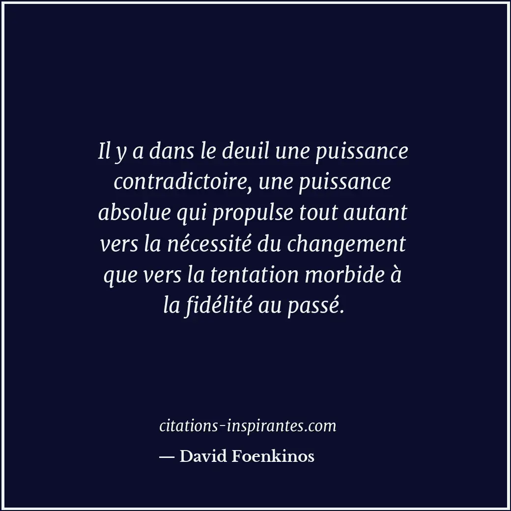 Il y a dans le deuil une puissance contradictoire, une puissance absolue qui pro... Citation de David Foenkinos