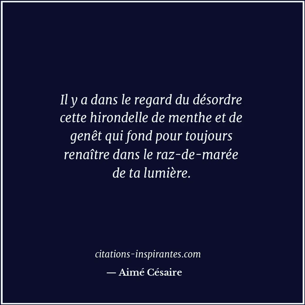 Il y a dans le regard du désordre cette hirondelle de menthe et de genêt qui fon... Citation de Aimé Césaire