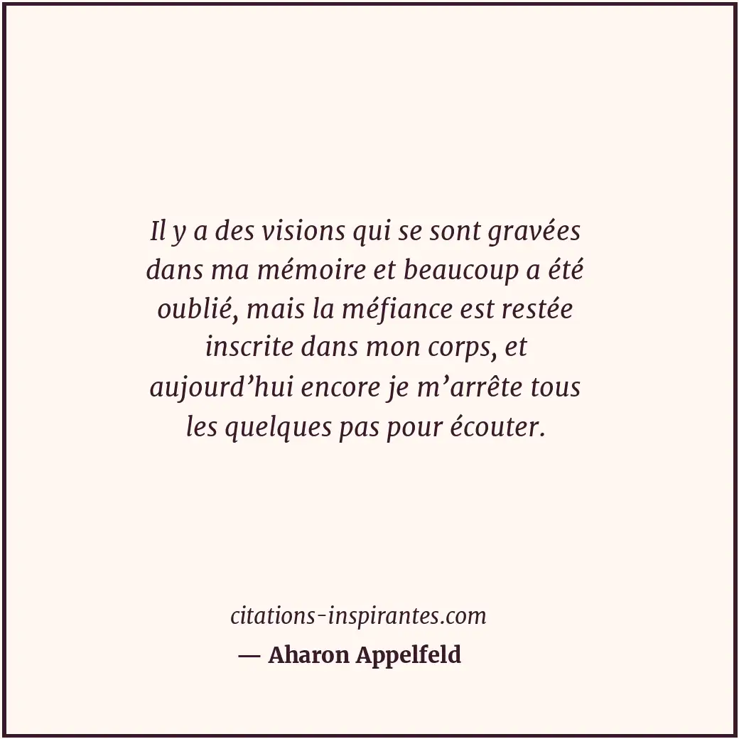 Il y a des visions qui se sont gravées dans ma mémoire et beaucoup a été oublié,... Citation de Aharon Appelfeld