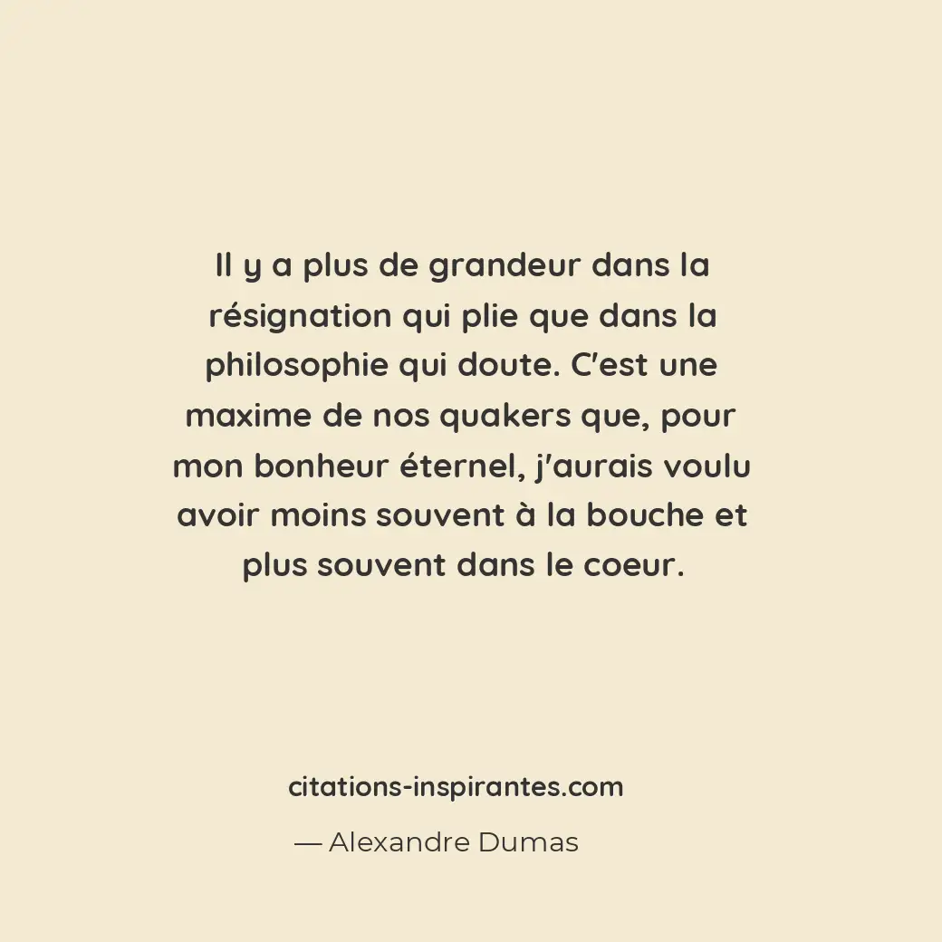 Il y a plus de grandeur dans la résignation qui plie que dans la philosophie qui... Citation de Alexandre Dumas