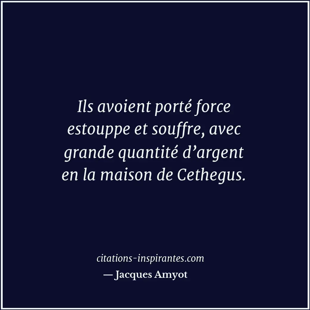 Ils avoient porté force estouppe et souffre, avec grande quantité d’argent en la... Citation de Jacques Amyot