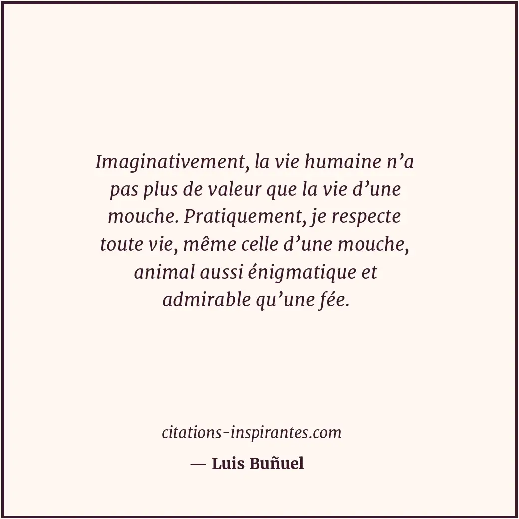 Imaginativement, la vie humaine n’a pas plus de valeur que la vie d’une mouche.... Citation de Luis Buñuel