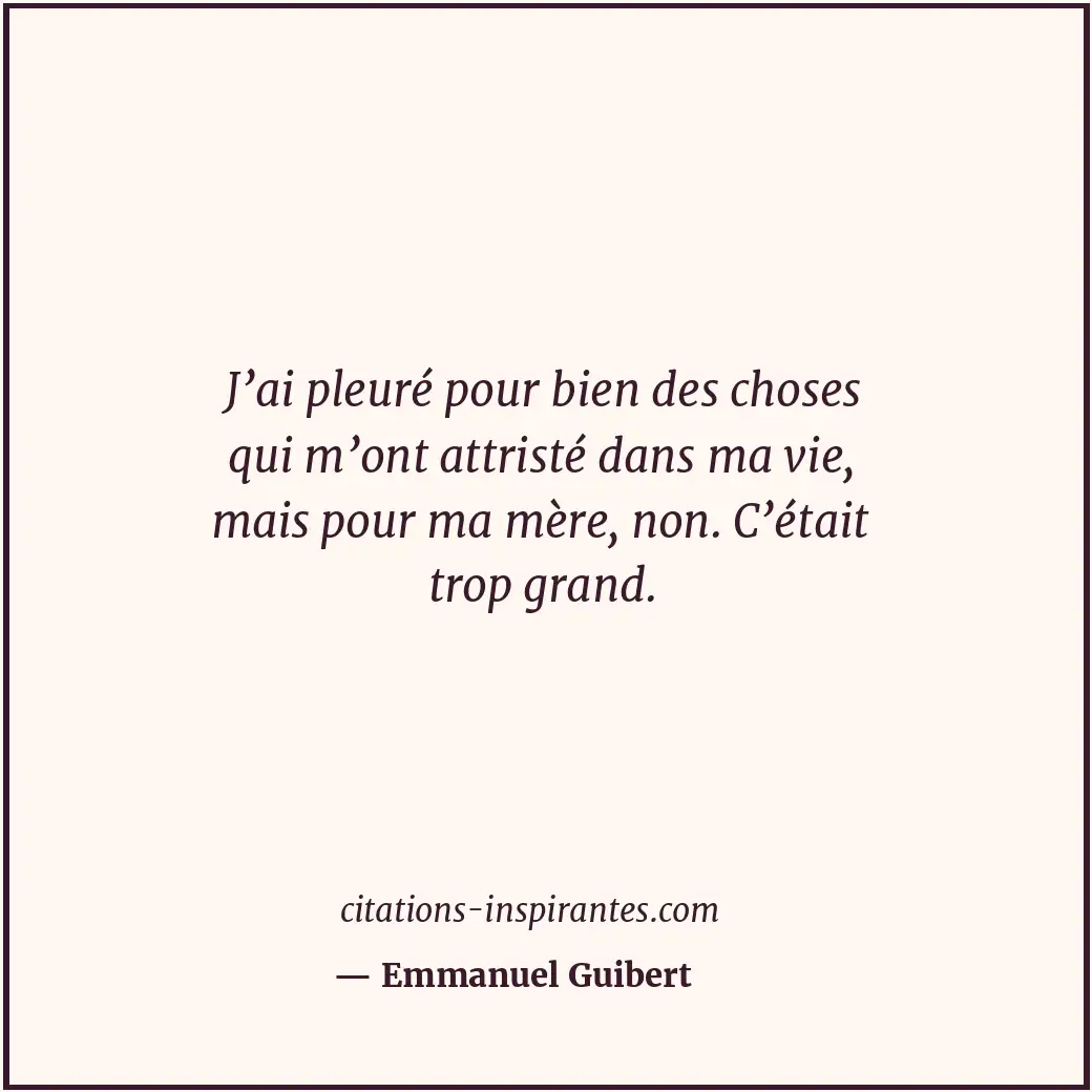 J’ai pleuré pour bien des choses qui m’ont attristé dans ma vie, mais pour ma mè... Citation de Emmanuel Guibert