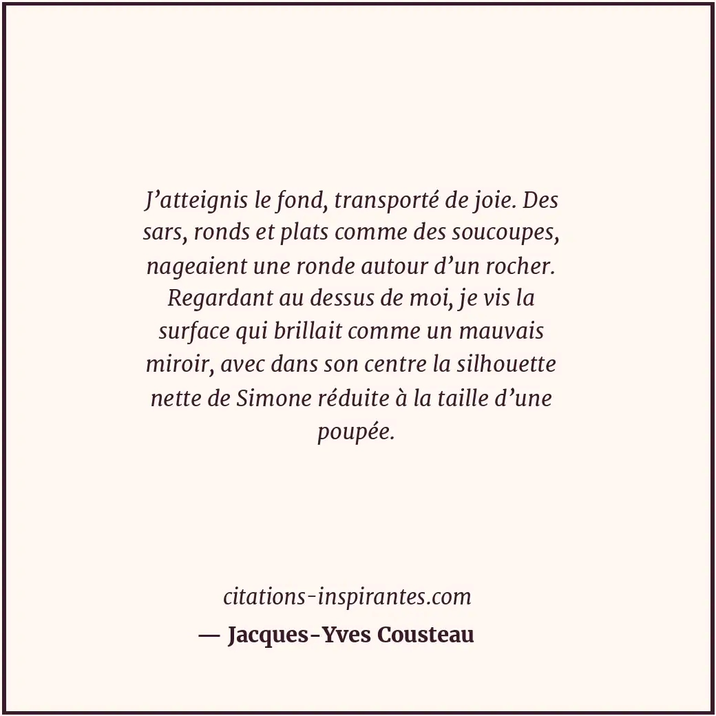 J’atteignis le fond, transporté de joie. Des sars, ronds et plats comme des souc... Citation de Jacques-Yves Cousteau