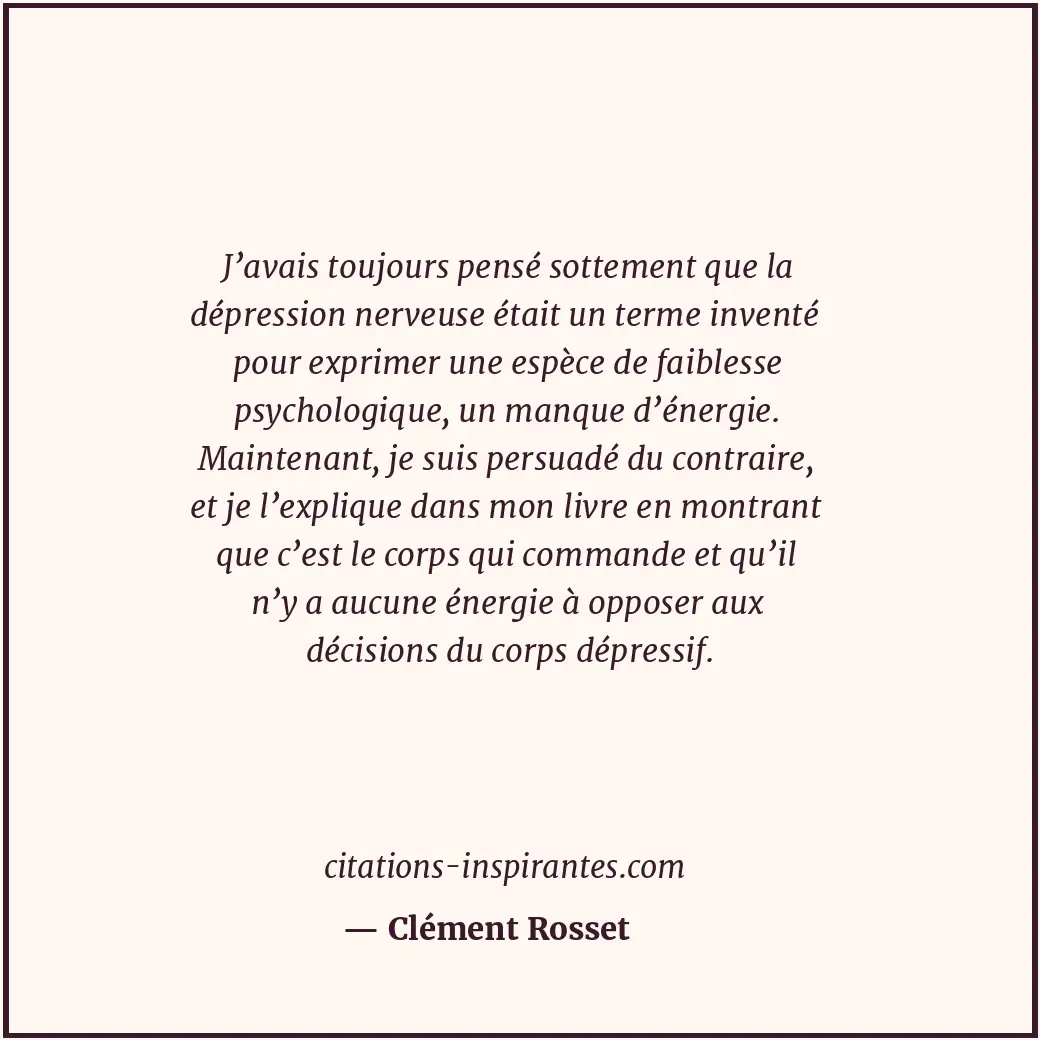 J’avais toujours pensé sottement que la dépression nerveuse était un terme inven... Citation de Clément Rosset