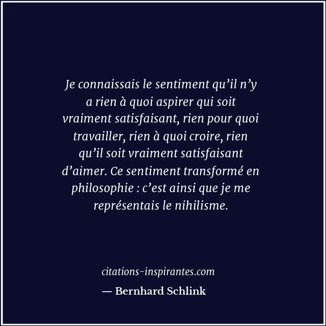 Je connaissais le sentiment qu’il n’y a rien à quoi aspirer qui soit vraiment sa... Citation de Bernhard Schlink