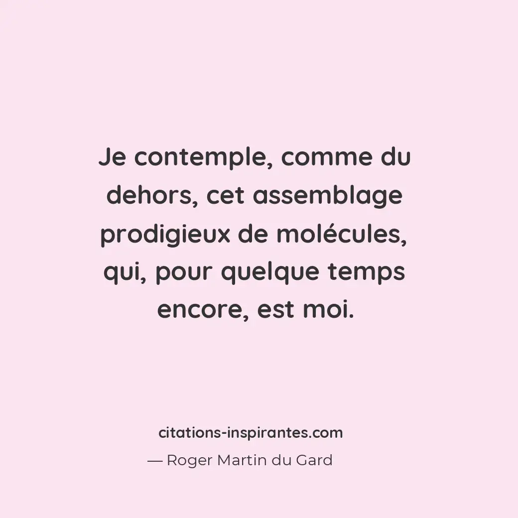 Je contemple, comme du dehors, cet assemblage prodigieux de molécules, qui, pour... Citation de Roger Martin du Gard