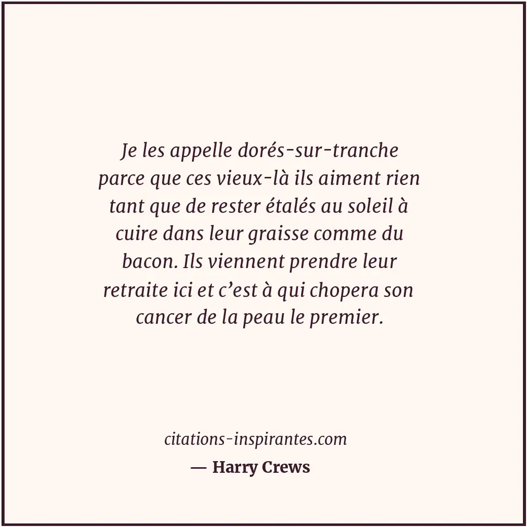 Je les appelle dorés-sur-tranche parce que ces vieux-là ils aiment rien tant que... Citation de Harry Crews