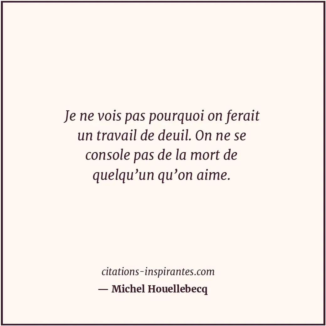Je ne vois pas pourquoi on ferait un travail de deuil. On ne se console pas de l... Citation de Michel Houellebecq