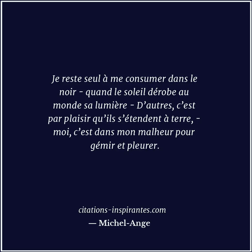Je reste seul à me consumer dans le noir - quand le soleil dérobe au monde sa lu... Citation de Michel-Ange